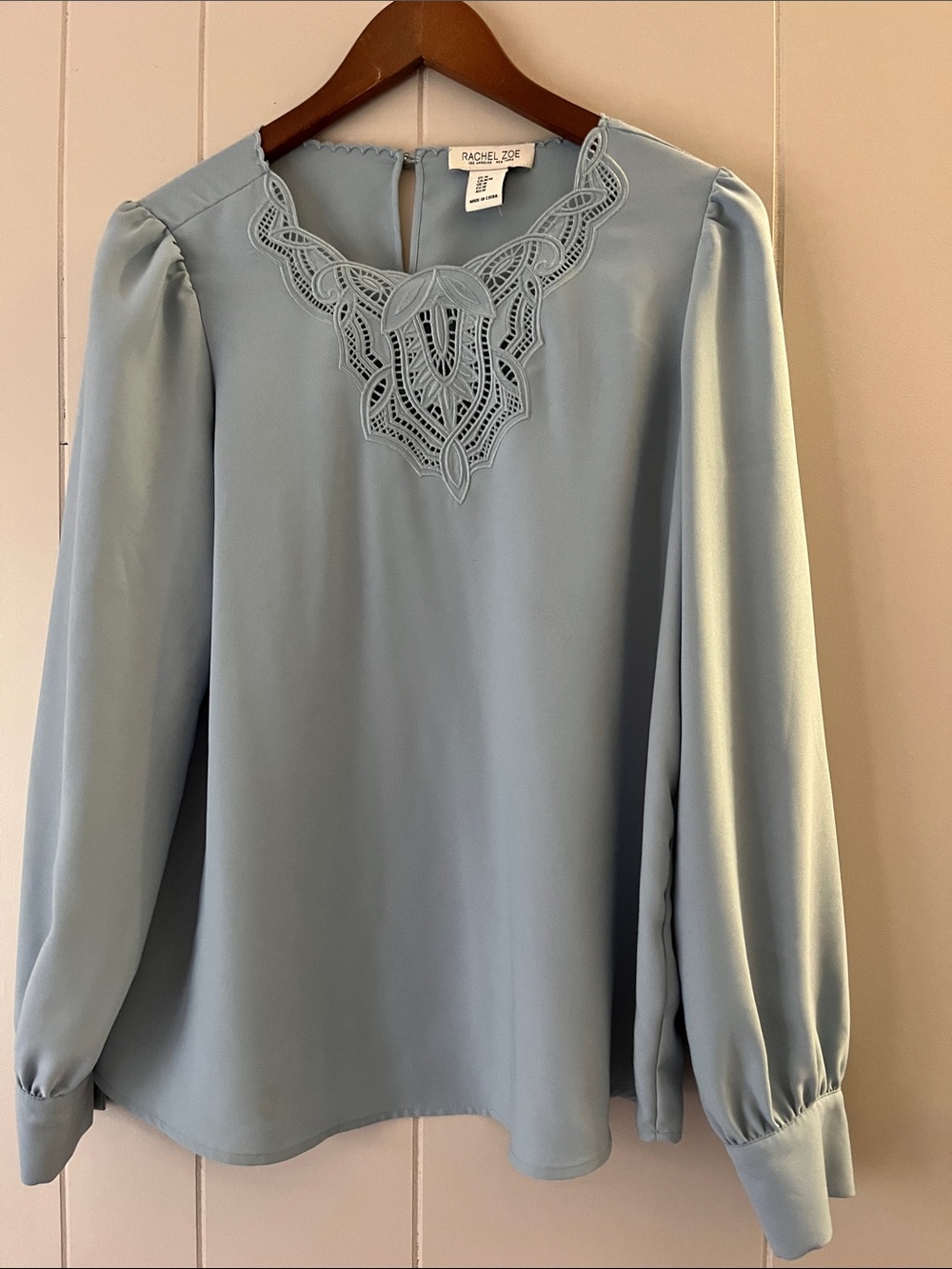 Rachel Zoe Powder Blue Embroidered Neck Blouse